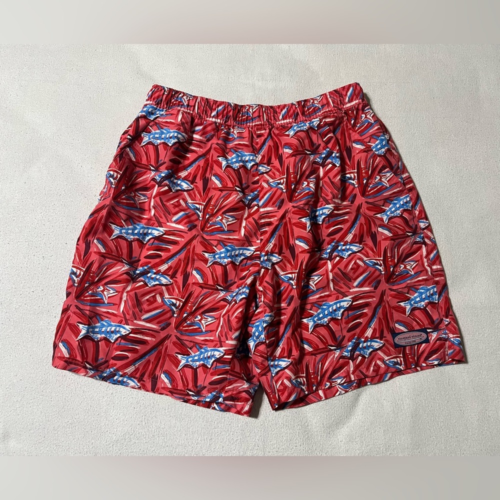 Vineyard Vines Mens Medium Swim Trunks‎ Red Graphic Print Beach Outdoor